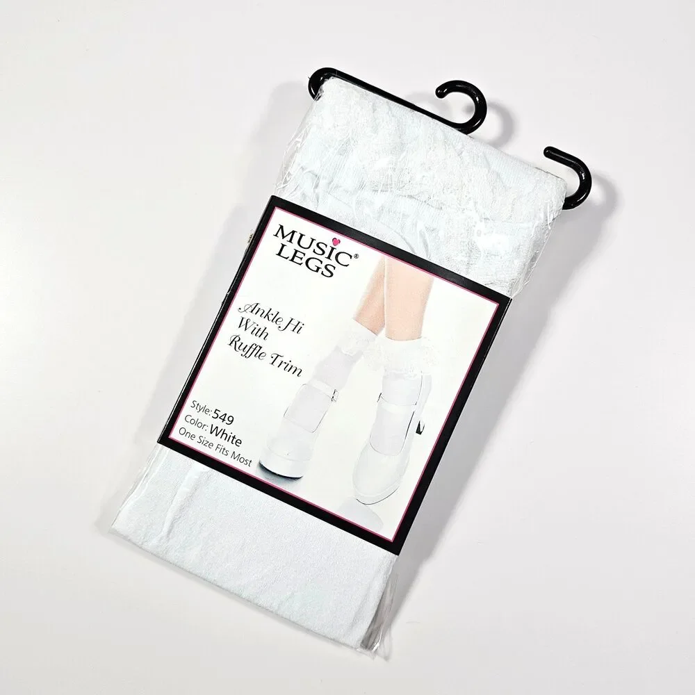 Lot of 2 Music Legs Ankle Socks with Ruffle Trim, Black & White, One Size